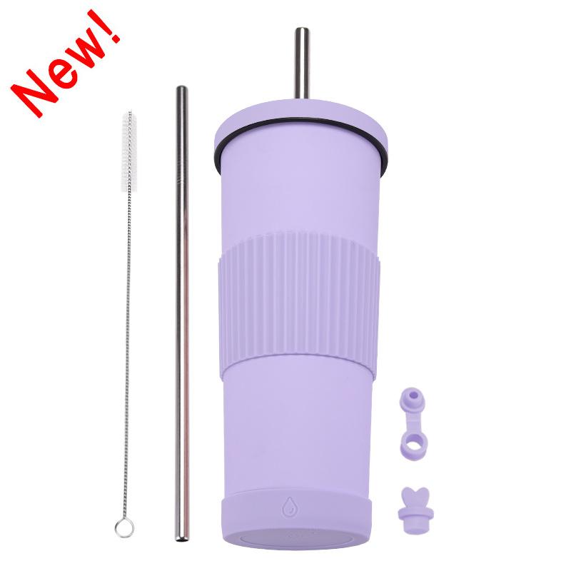 830Ml Stainless Steel Straw Cup Large Capacity Non-Slip Sleeve Straw Thermos Cup Simple Car Water Cup