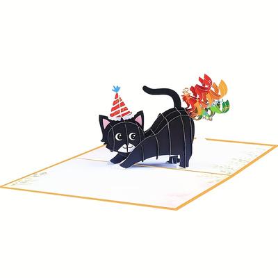 Κάρτα Pop-up για τα Γενέθλια με Φάκελο Ταχυκάρτα 3D Μαύρη Γάτα Κάρτα Γενεθλίων προσκλητήρια γάμου