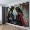 2D Dark Fantasy Knight and Lady Love Tapestry Medieval Gothic Art Wall Decor Cloth for Home & Bedroom