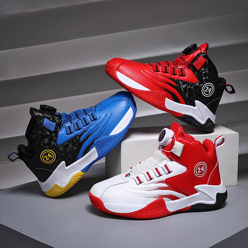 Dětské basketbalové boty Chlapecké tenisky s otočnou přezkou Protiskluzové dětské trenéry Basketbalové boty Venkovní dětské sportovní běžecké obuv