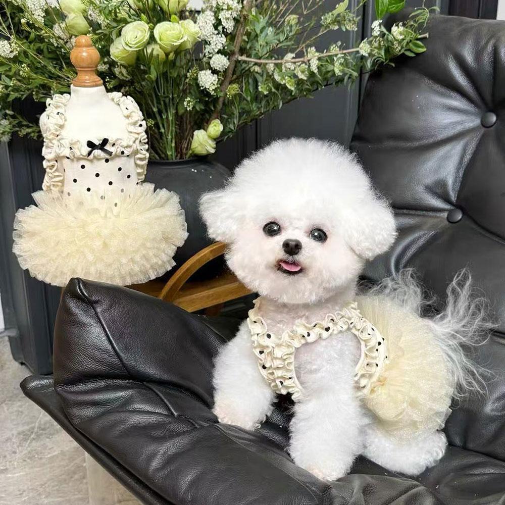 lightweight Thin Pet Dog Summer Dress Polka Dot Ruffle Sling Tulle Tutu Skirt Breathable Puppy Clothes For Daily Walking Wear