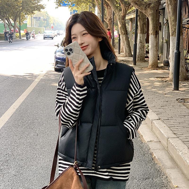 Cotton Vest Women's Short Solid Color Stand-up Collar Loose Cotton Vest Jacket Cotton Vest Sleeveless Cotton Vest Tide