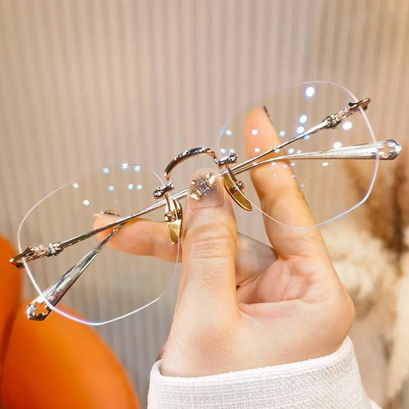 

0~ +4.0 Безрамочные очки для чтения с защитой от синего света, нейтральные, ультралегкие, для пресбиопии, большая оправа, подчеркивающая молодость, металлическая оправа 3.5 розового золота