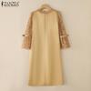 ZANZEA Women Casual Lace Patchwork 3/4 Sleeve Elegant Sheath Dress