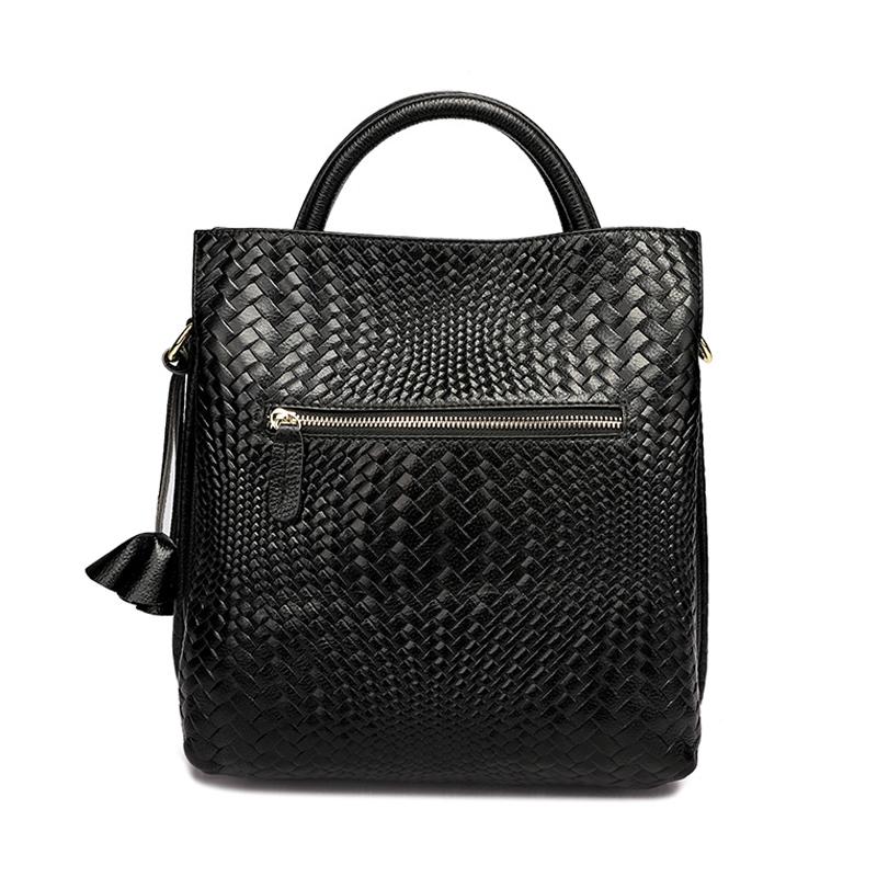 Fashionable and Luxurious Woven Pattern Casual Versatile Black Woven Pattern Daily Commuting Cowhide Women's Handbag