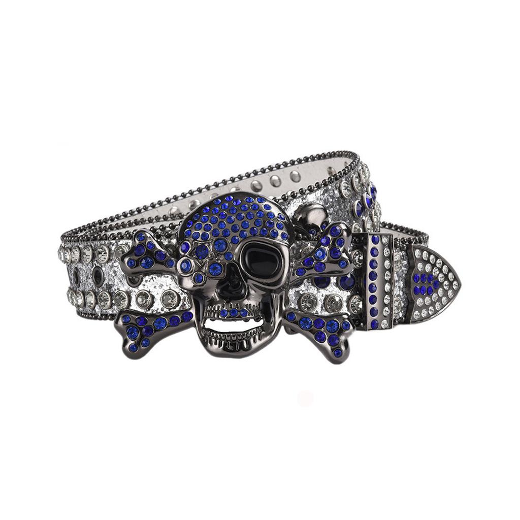 Adult Sequins Belt for Disco Party Waist Belt Rhinestones Skull Buckle Thin Waist Belt Street Cultures Enthusiasts Belt