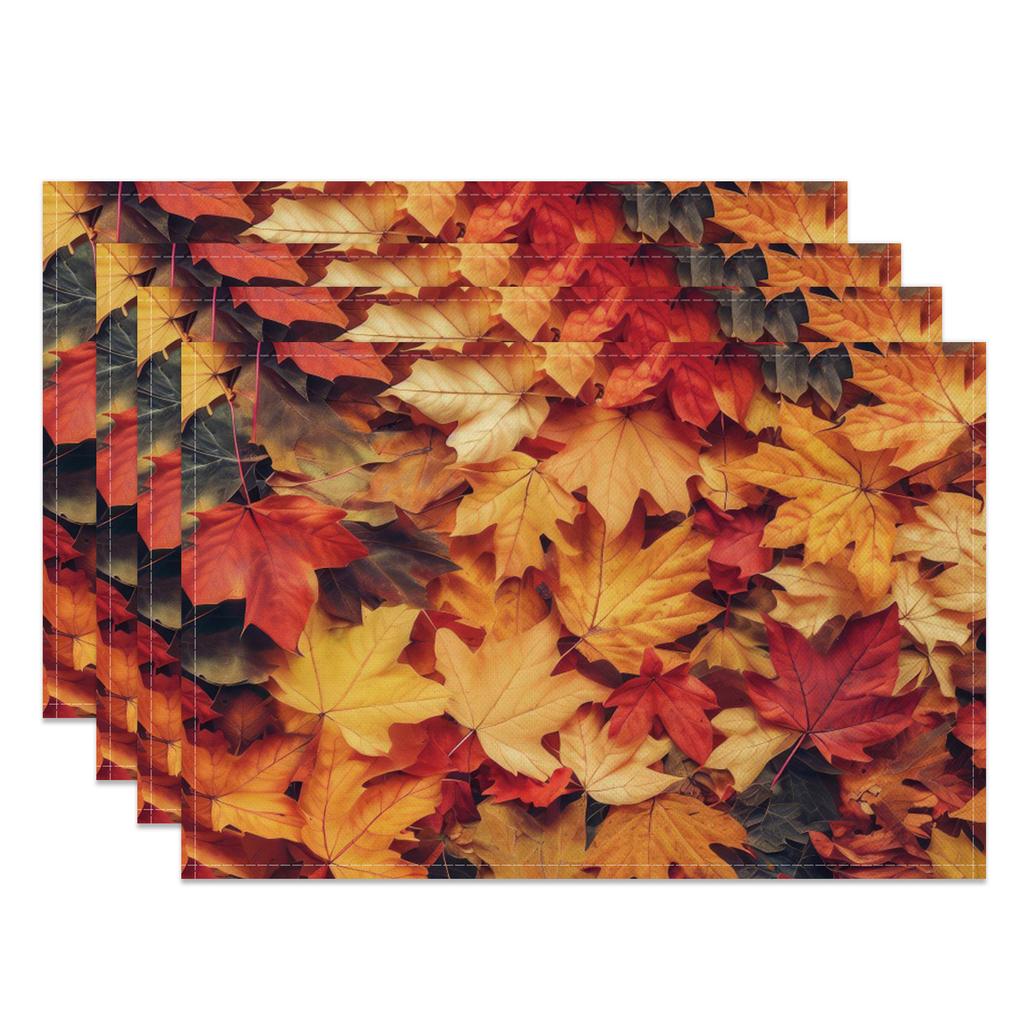 Autumn Harvest Placemats Sunflower Pumpkin Fall Leaves Printing Cozy Seasonal Table for Dining High Tea Wedding Decoration