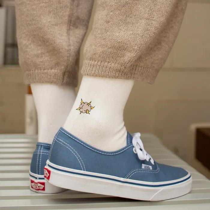 Bomb Embroidered Socks - White