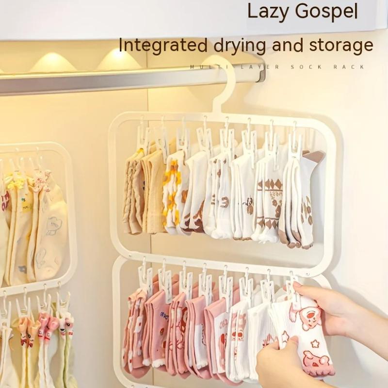 Multi-clip Sock Drying Rack Multi-functional Removable Space-saving Socks Underwear Baby Saliva Towel Household Storage Rack