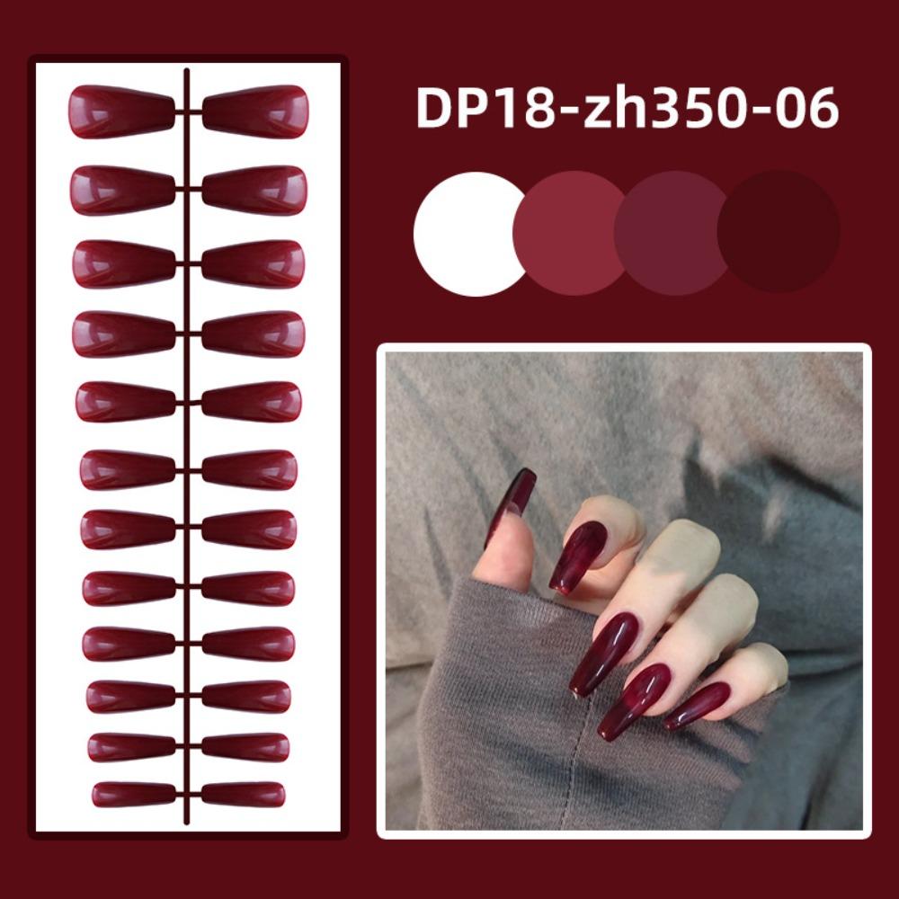 24Pcs Wearable Solid Color Fake Nails Detachable Press-on Nails Short Trapezoid False Nails Women