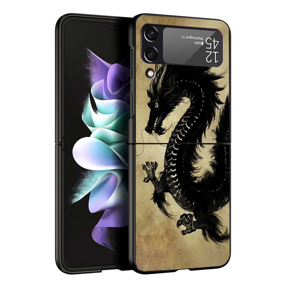 Asian Dragons Animal Tattoo Cool Hard Black Cover for Samsung Galaxy Z Flip 7 6 5 4 3 5G Phone Case Flip7 Flip6 Flip5 Flip4 Flip