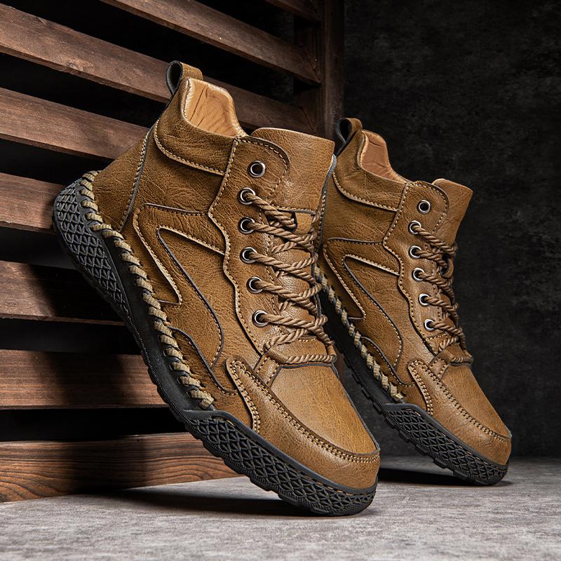 Ručně vyráběné boty z štípané kůže Pánské boty Pohodlné kotníkové boty pro muže Neformální boty Outdoorové pracovní boty