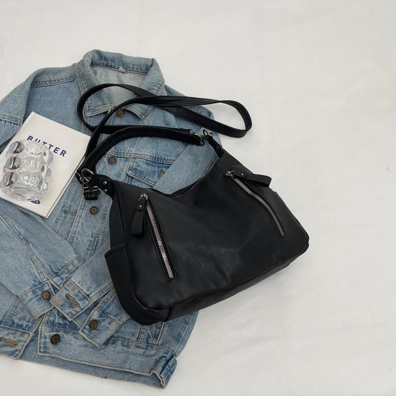 Retro Shoulder Bags For Women Frosted Leather Dual Straps Commuter Crossbody Bag  Winter New Big Capacity Bucket Totes