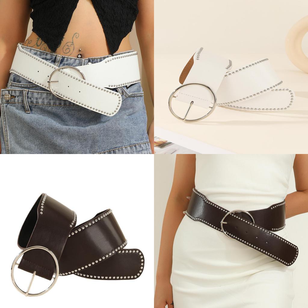 Punk Style Rivet Belt With Round Alloy Buckle For Fashionable Streetwear