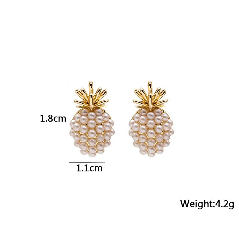 Imitacja perły ananasowe kolczyki sztyfty koreańska moda małe kreatywne kolczyki dla kobiet aretes de mujer słodkie akcesoria do uszu