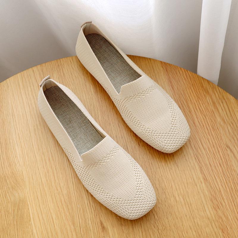Women's Plus Size Knitted Loafers - Square Toe Flat Shoes for Spring/Autumn