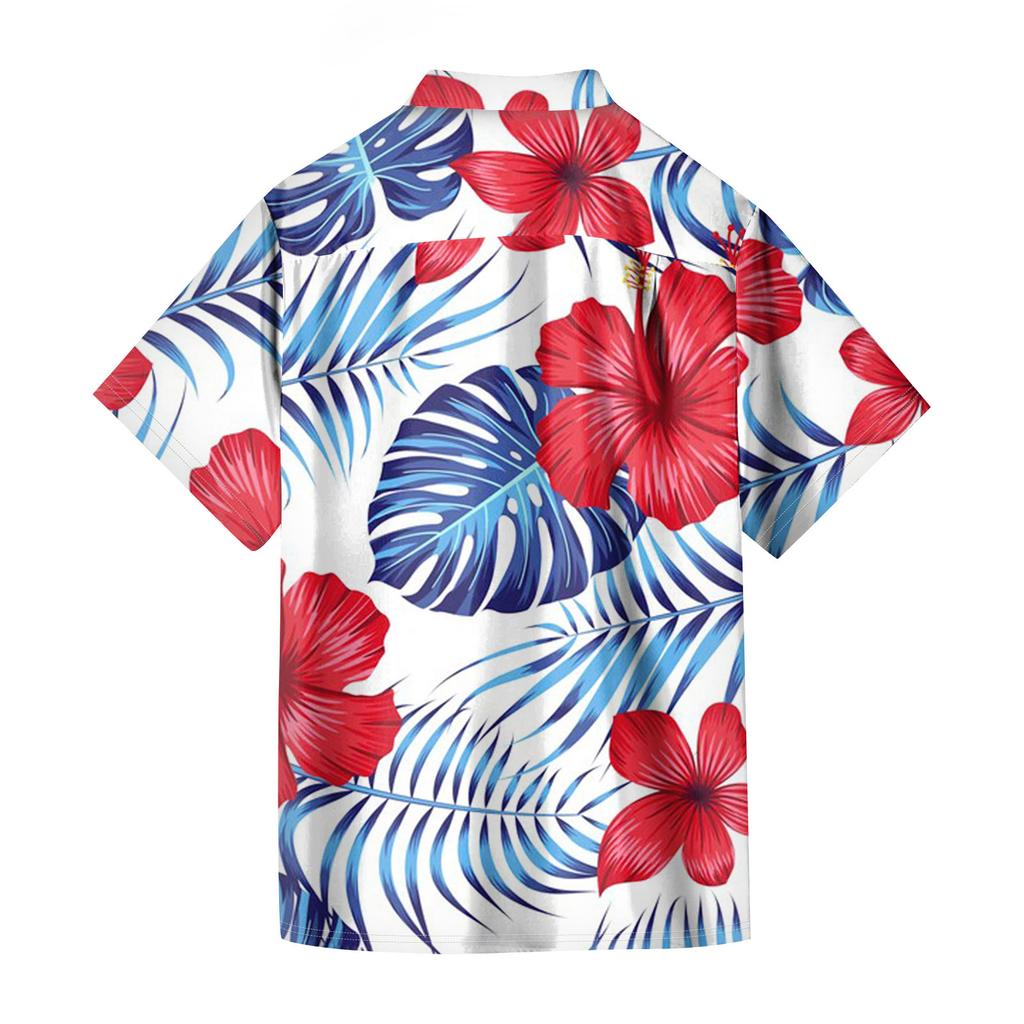 Men's Vintage Button Down Bowling Shirts Short Sleeve Summer Beach Shirt