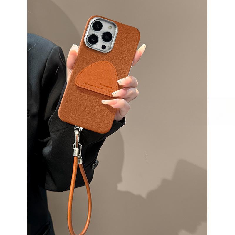Suitable for Apple 16PRO Phone Case, 15 Simple Leather-textured Stand, 14 Large Holes, Anti-drop 13/12
