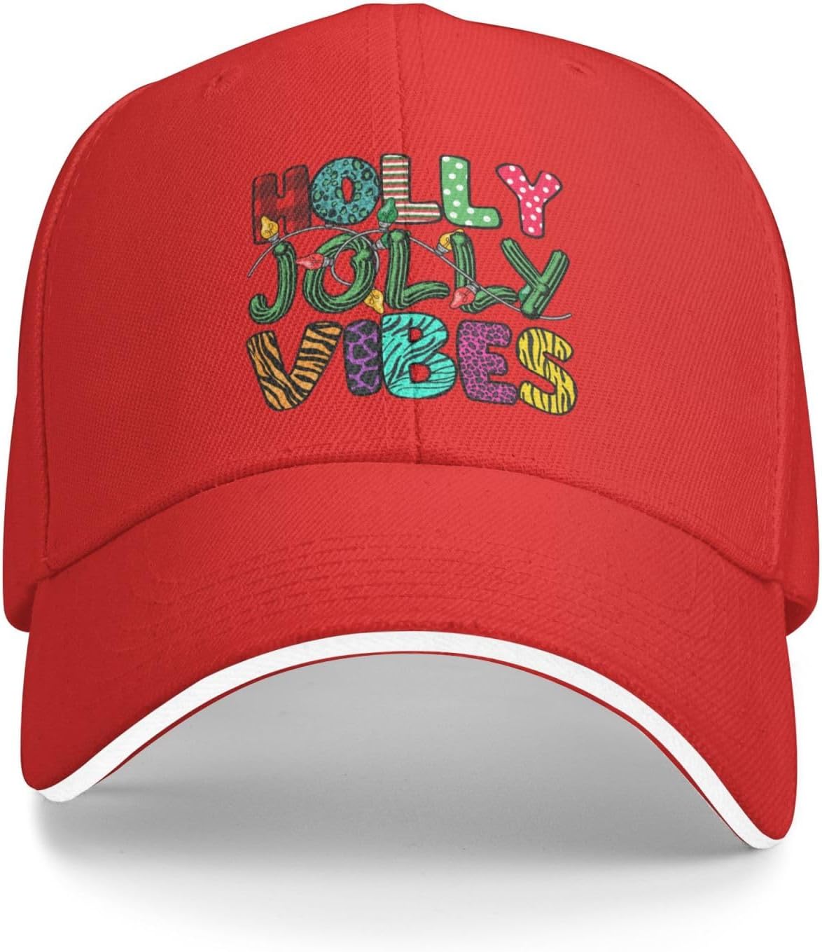 Holly Jolly Vibes Christmas Baseball Cap Polyester Adjustable Outdoor Sports Hat for Men Women One Size