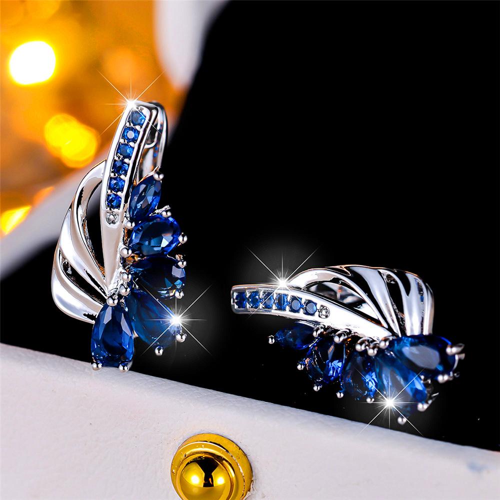Luxury Female Blue Green Clip Earrings Charm Gold Color Trendy Zircon Stone Wedding  For Women