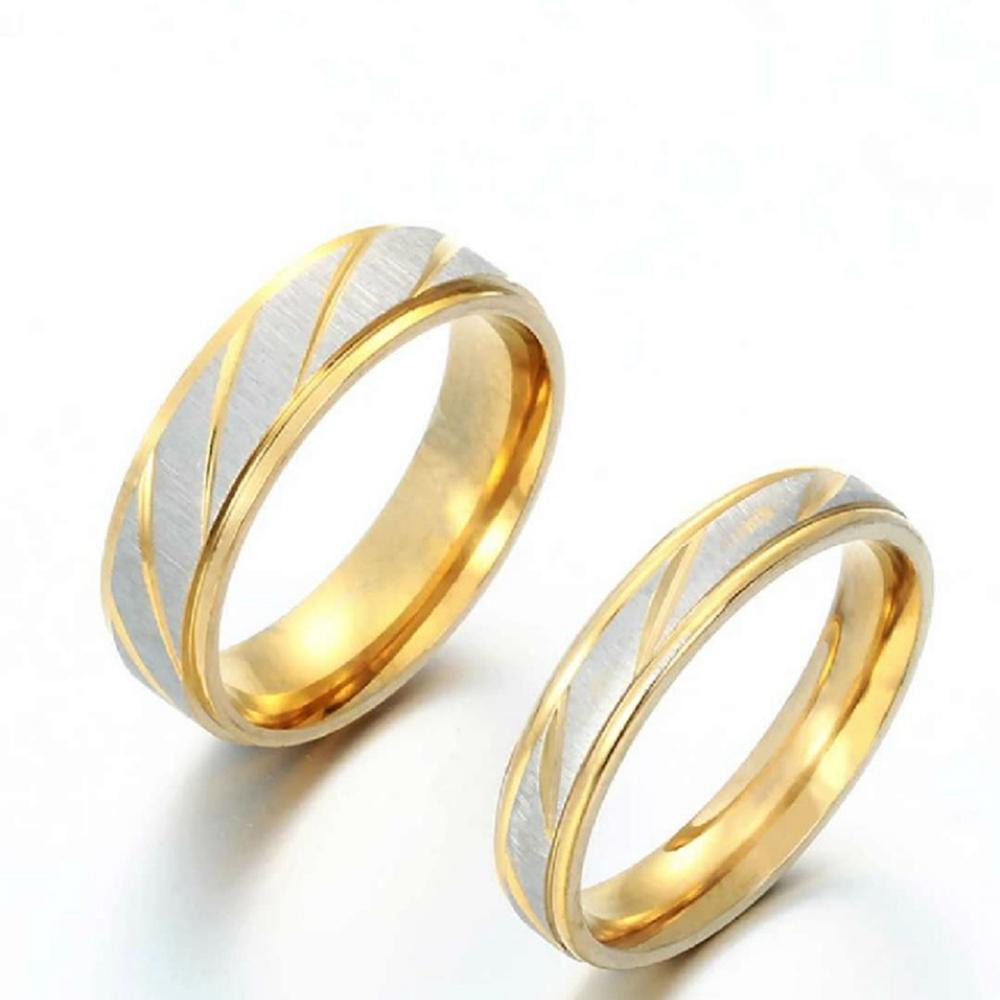 Anillo de pareja de acero inoxidable, anillo de boda con patrón de onda dorada, regalo de joyería de compromiso para hombres y mujeres
