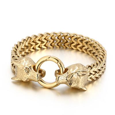 European And American Simple And Elegant Double Wolf Head Electroplated Titanium Steel Men 'S Bracelet