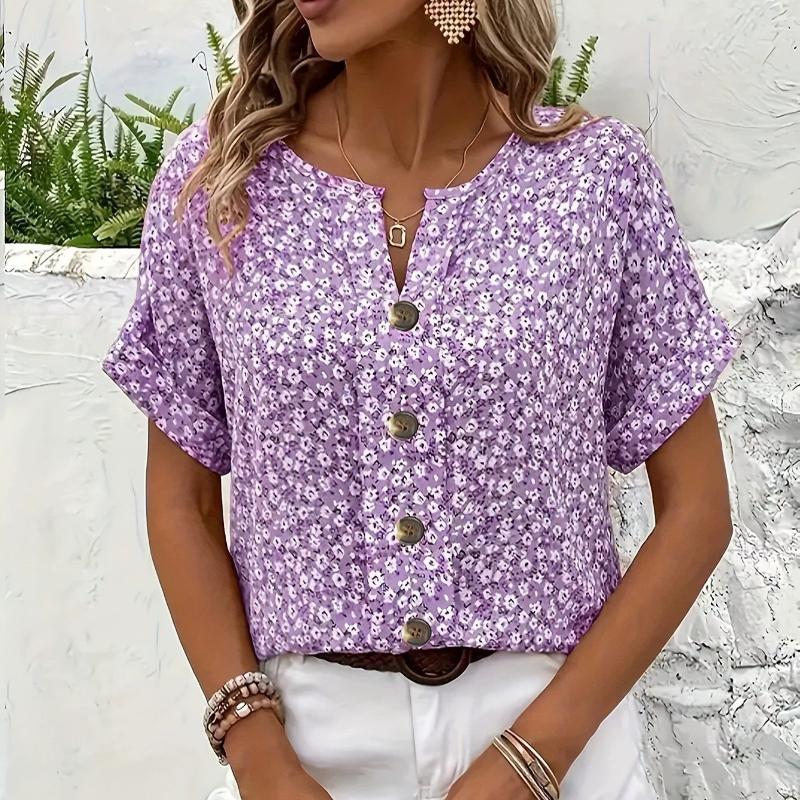 

Plus Size Women s Shirts Spring Summer Fashion Casual Floral Printing V-Neck Short Sleeve Blouses Clothing 5XL золотий