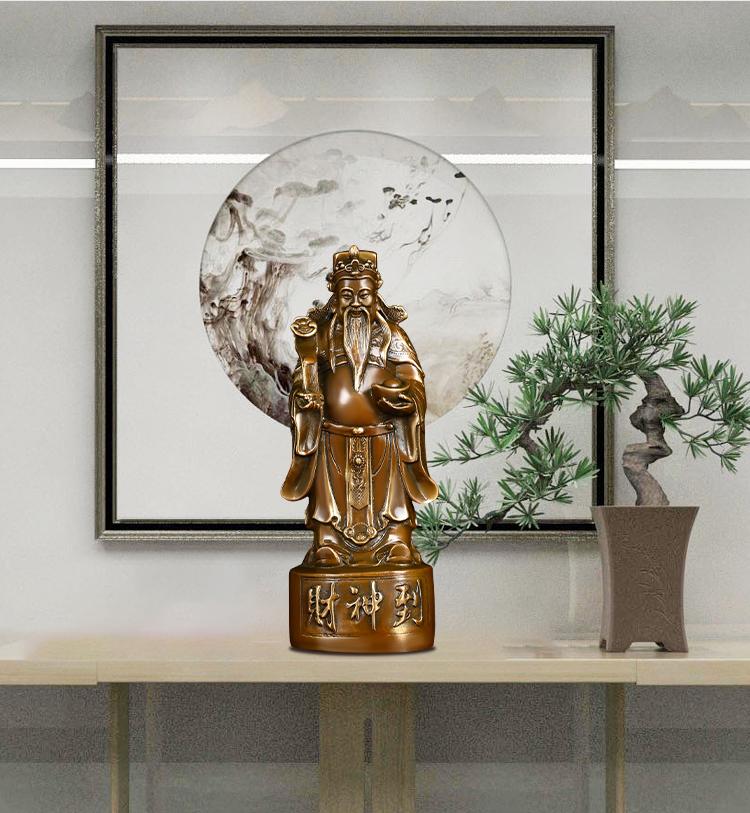 Feng Shui Copper God of Fortune Standing Wen Cai Statue Home Offerings Yuan Bao Home Living Decor