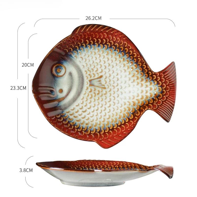 Fish Shape Ceramic Dinner Plate Sushi Plates Fruit Tray Salad Bowl Soup Plate Steak Plates Sashimi Disc Dessert Bowl Snack Dish