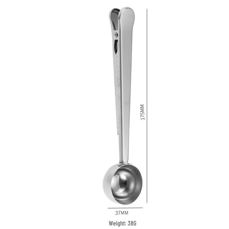 Creative Titanium-Plated Stainless Steel Coffee Spoon with Sealing Clip and Measuring Function for Milk Powder and Desserts