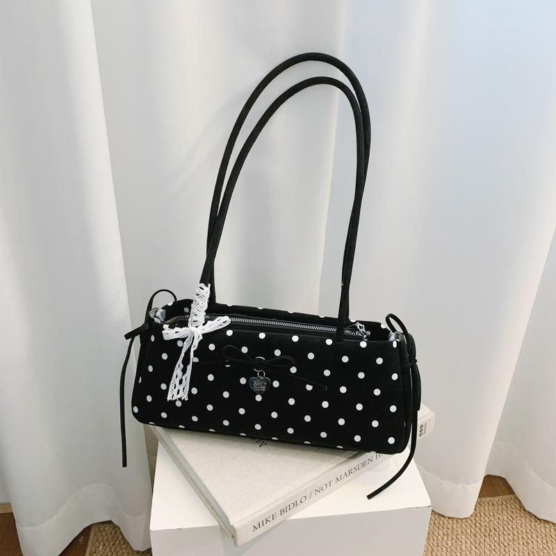 Korean Cute Bow Polka Dot Pillow Shoulder Bags for Women Versatile Ladies Underarm Bag Lightweight Portable Girls Zipper Handbag