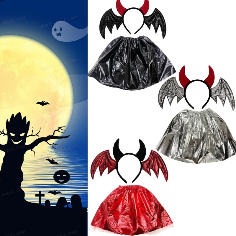 Five Dolls Halloween Bat Headband With Funny Animal Wings And Devil Skirt Costume