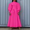 Elegant Women Stand Neck Puff Long Sleeve Casual Long Maxi Swing Dress