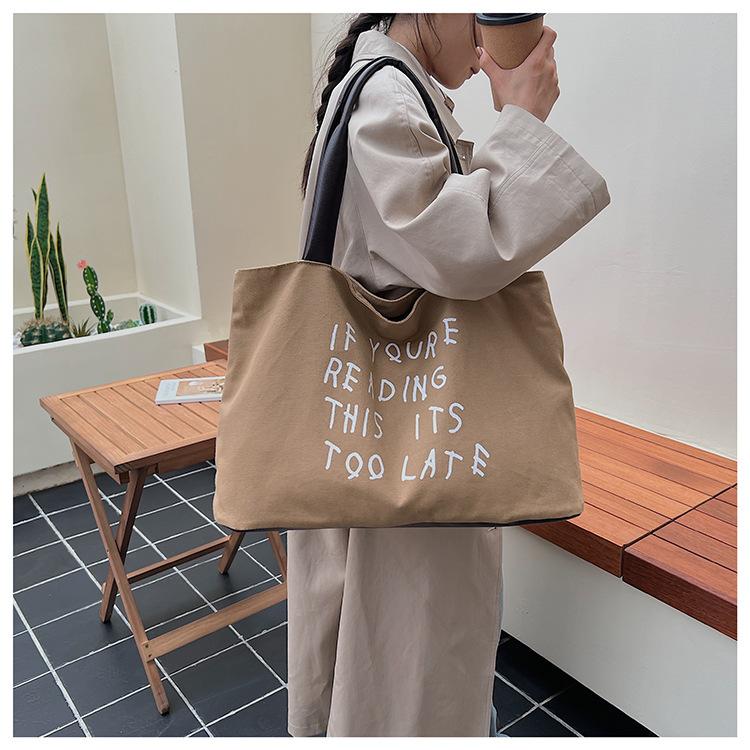 Canvas Bag Women's Large-capacity Autumn and Winter Versatile Casual Shoulder Bag Simple Student Tote Bag