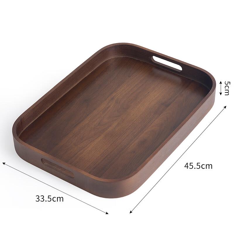Walnut Finish Wooden Rectangular Serving Tray with Handles