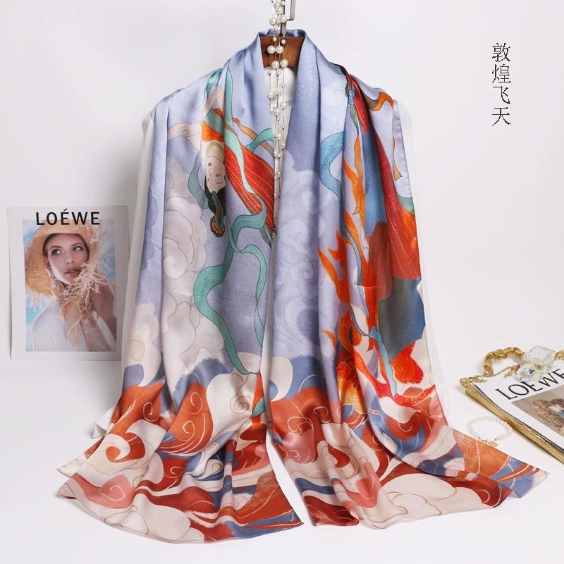 Chinese Ethnic Flower Style 100% Silk Scarves Shawls Long Silk Scarf 170*52Cm