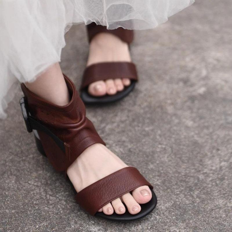 Fashion 2025 New Summer Open Toe Women's Sandals Round Toe Buckle Strap Med Heel Ankle Boots Women for Fashion Daily Casual Sandals