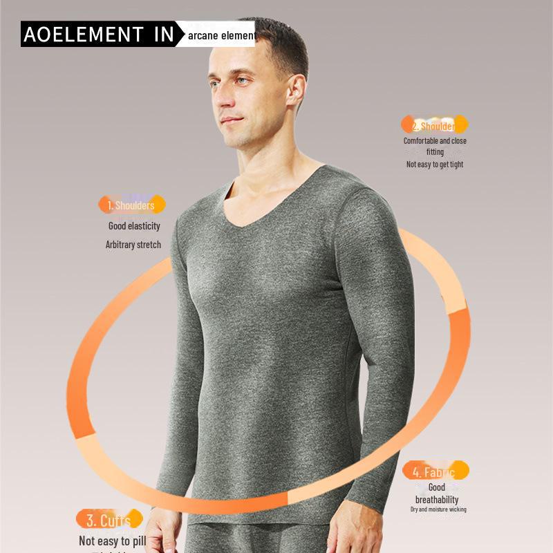 Herren Nahtloses Thermisches Oberkörper Langarm Samt Basisschicht für Herbst und Winter
