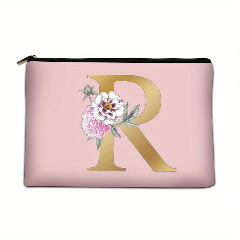 Flower  Letter Print Zipper Storage Bag  Lightweight Versatile Pouch Trendy Clutch Bag