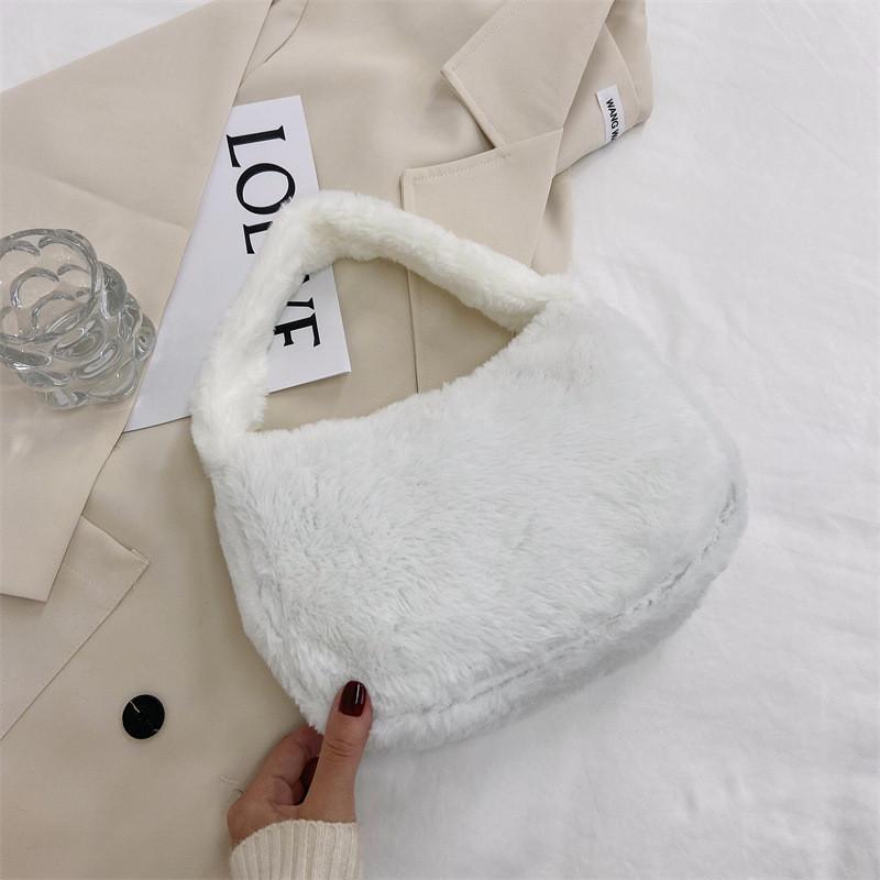 Stylish And Chic Women's Black White Pink Khaki Plush Shoulder Bag For Fall Season