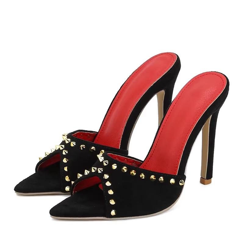 

Модные Eilyken Новые Джинсовые Дизайнерские Шлепанцы с Заклепками Женские Туфли-Слайдеры с Острым Носком Модные Вечерние Выпускные Сандалии на Тонком Каблуке-Шпильке 35 чёрный