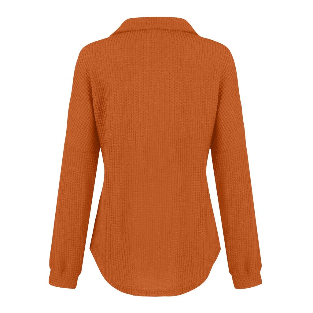 Women's Fashion Color Knit Top Long Sleeve V-neck Color Casual Tunic Top