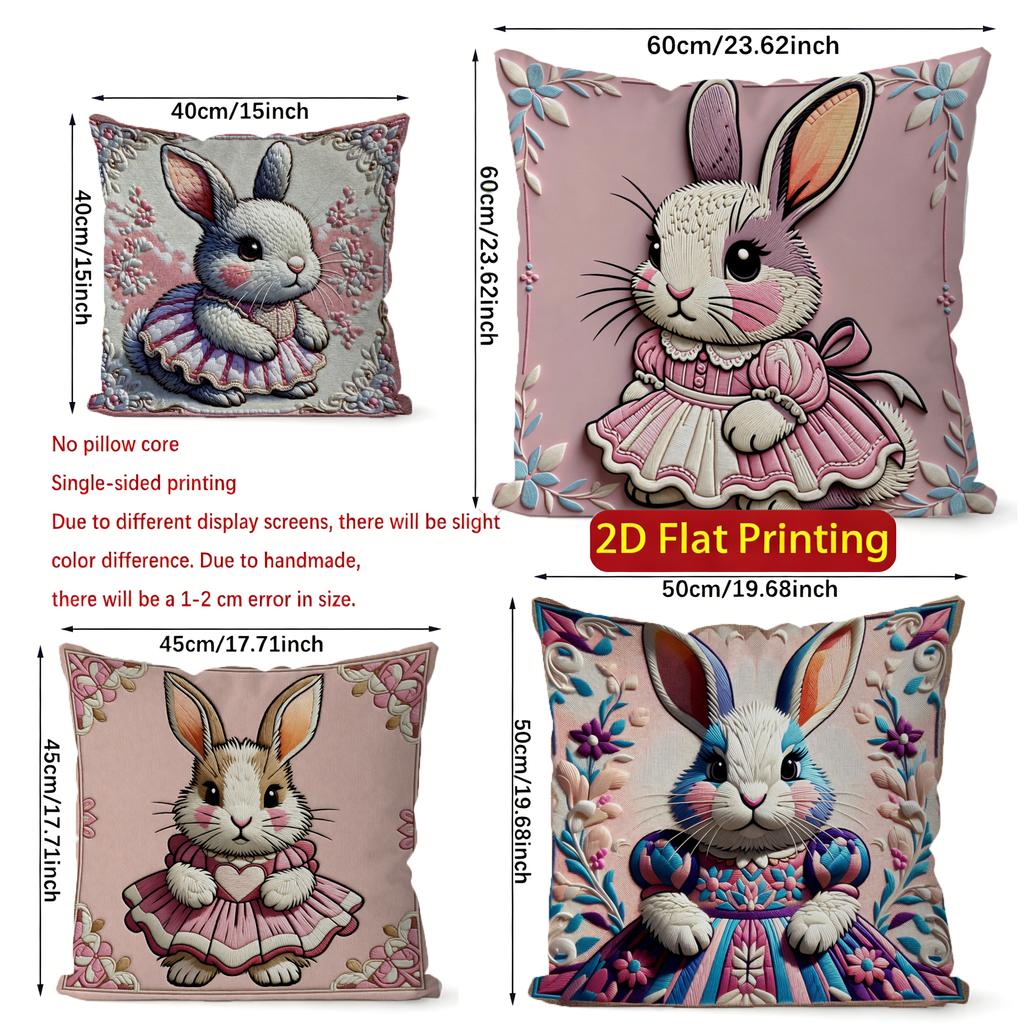 2D Cute Bunny Dress Pattern Cushion Covers Pattern Cushion Cover Suitable For Sofa Bedroom Car Pillow Cover