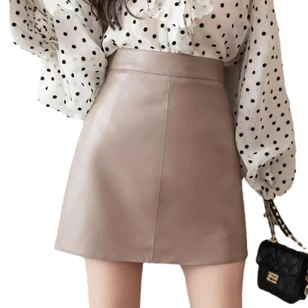 Fustă A-line din piele PU cu talie înaltă pentru femei, Colecția Toamnă/Iarnă 2024 - Croială Slim, Fustă Scurtă Versatilă