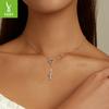 S925 Sterling Silver Love Cross Necklace, Adjustable Platinum Plated Collarbone Chain Bsn244