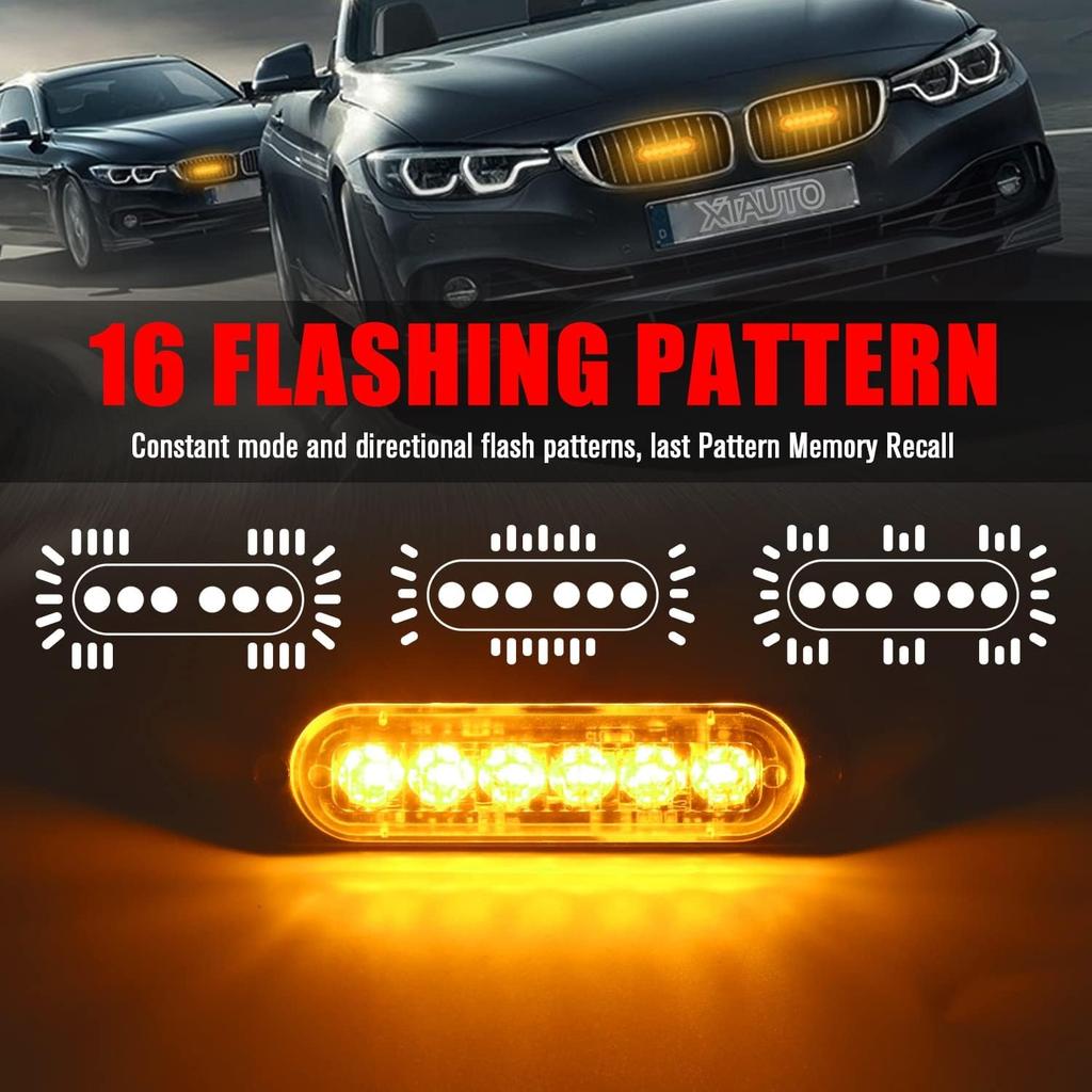 6LED Car Truck Emergency Beacon Warning Hazard Flash Strobe Light Amber/Amber 4-