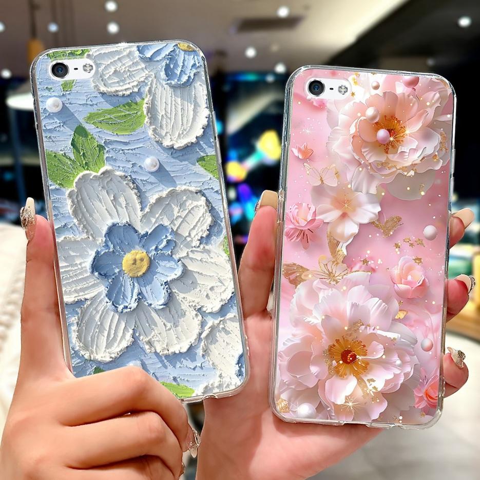 Für Apple iPhone 5 5S Hülle iPhoneSE Luxuriöse Bemalte Blumenhülle Weiche Silikon-Handyhülle Für iPhone SE 2020 2022 iPhone5 Fundas