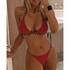 Bikini Sexy Nero con Stampa Leopardo Donna Doppia Spallina Push Up Perizoma Costume da Bagno Costume da Bagno per la Spiaggia