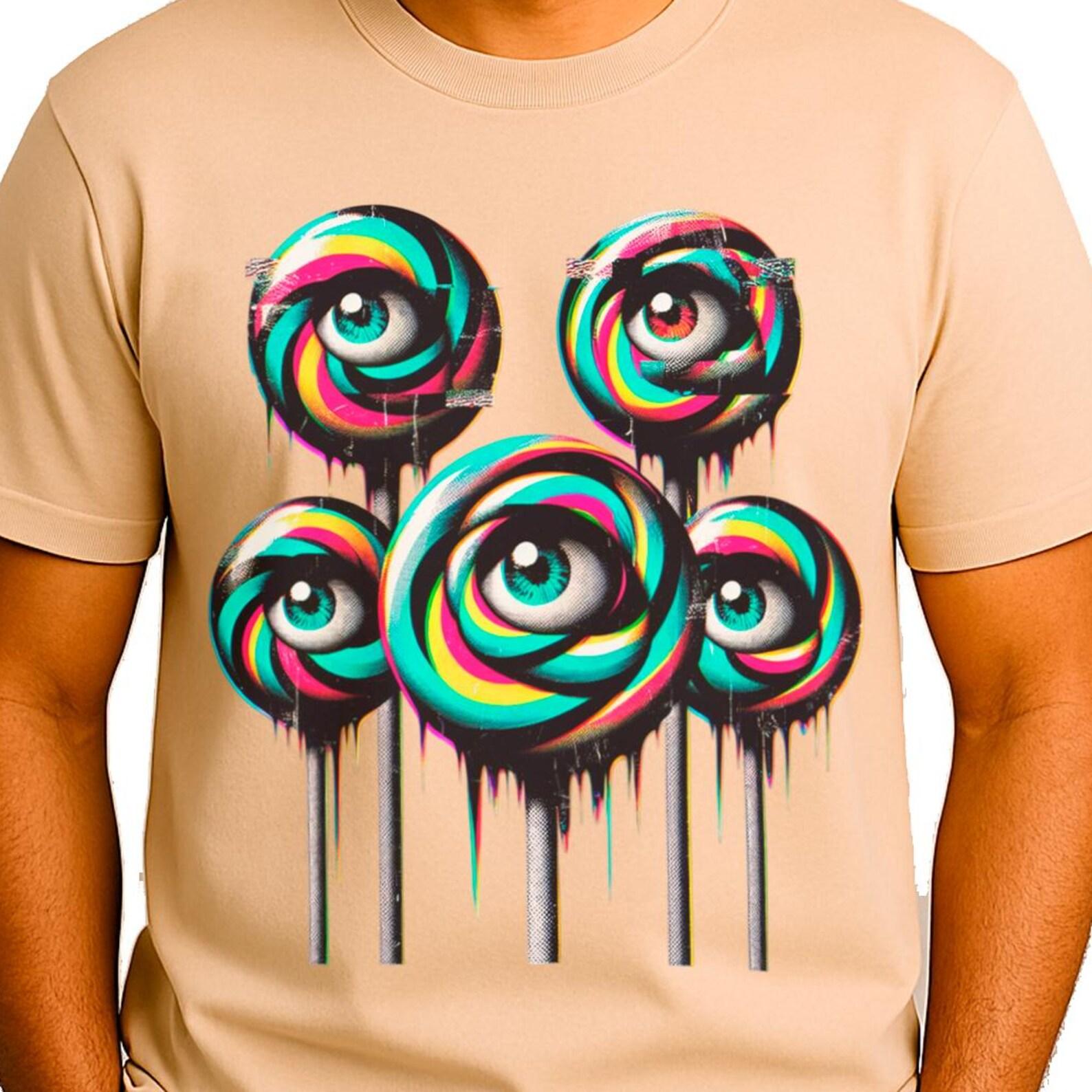 Trippy Lollipop Eyeballs T-shirt | Psychedelic Melting Candy Tee | Surreal Dreamcore Gift L