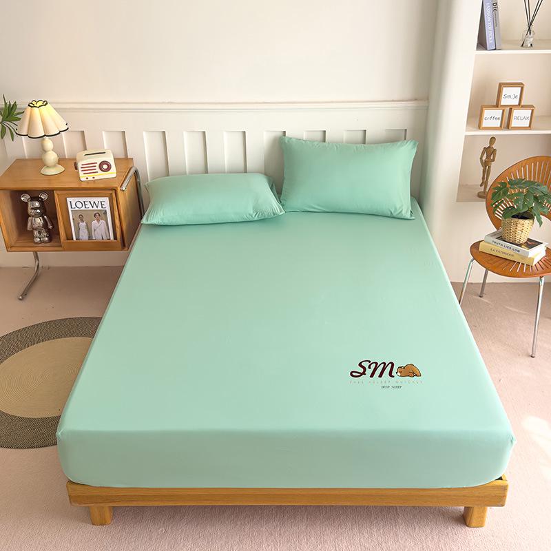 Cross-Border Solid Color Brushed Fitted Sheet Set - Water-Washable Protective Cover & Pillowcase for Simmons, Heat Transfer Compatible